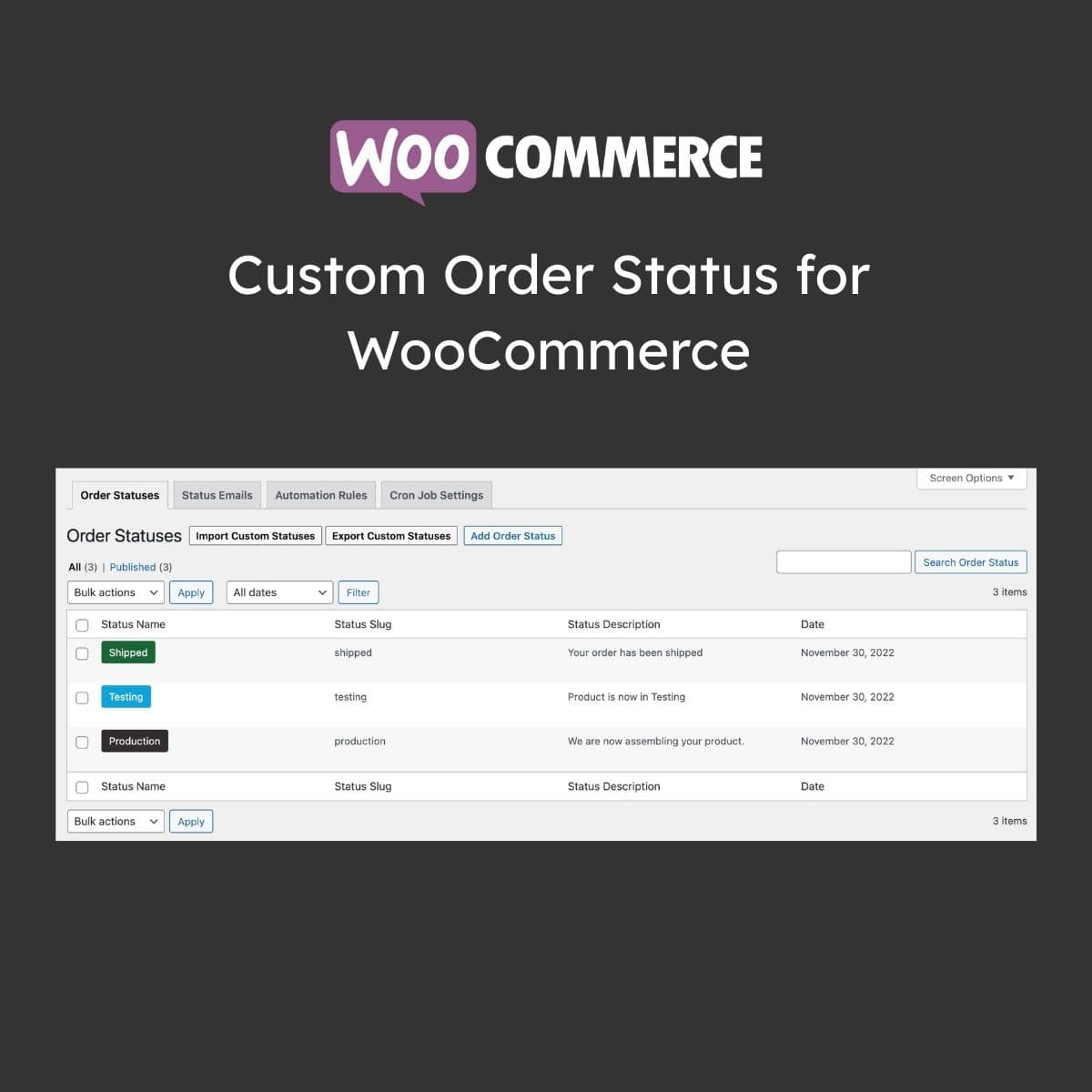 Custom Order Status for WooCommerce