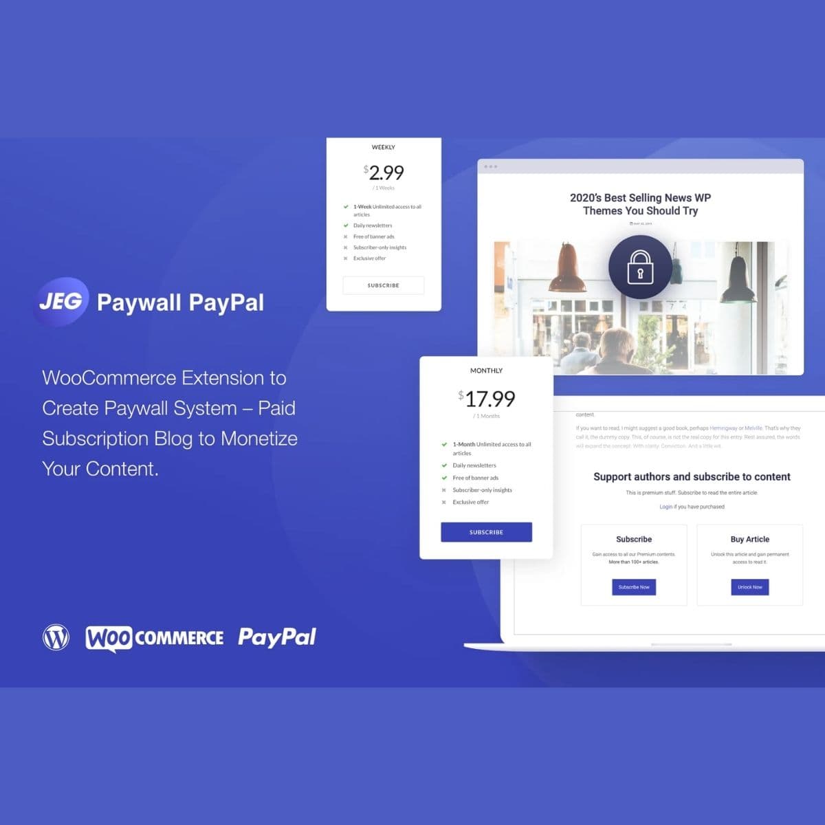 Jeg Paywall & Content Subscriptions System with Paypal for WooCommerce