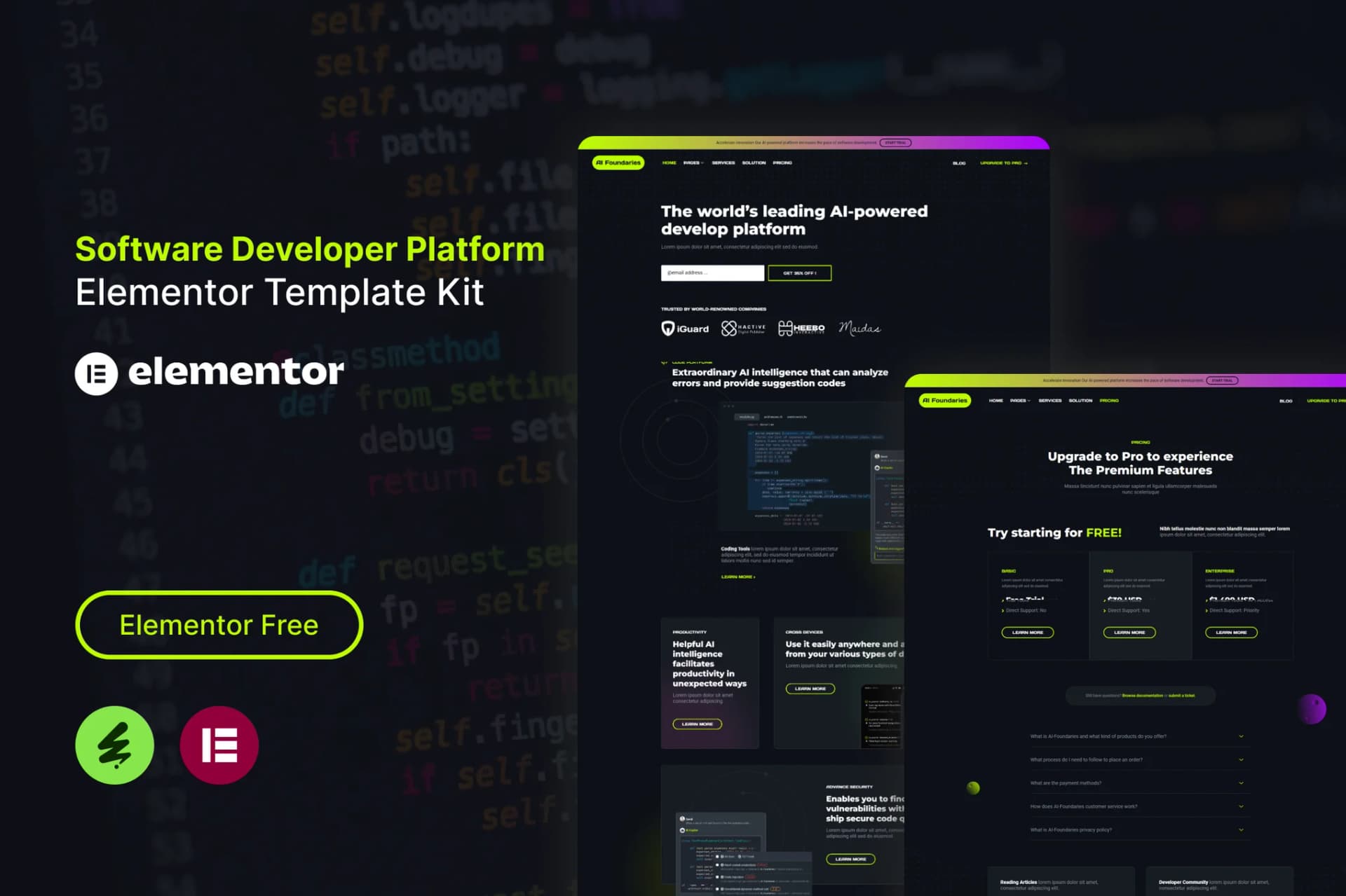 AI Foundaries - Software Developer Platform Elementor Template Kit