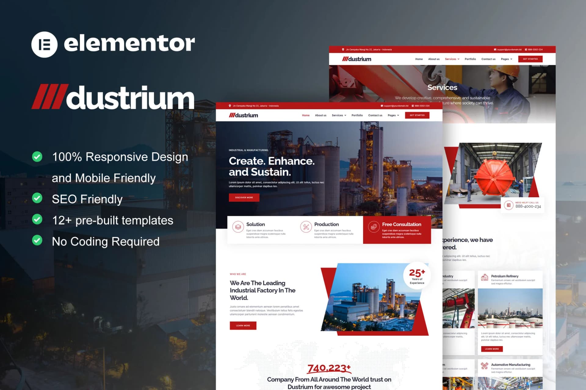 Dustrium - Industrial & Manufacturing Elementor Pro Template Kit 
