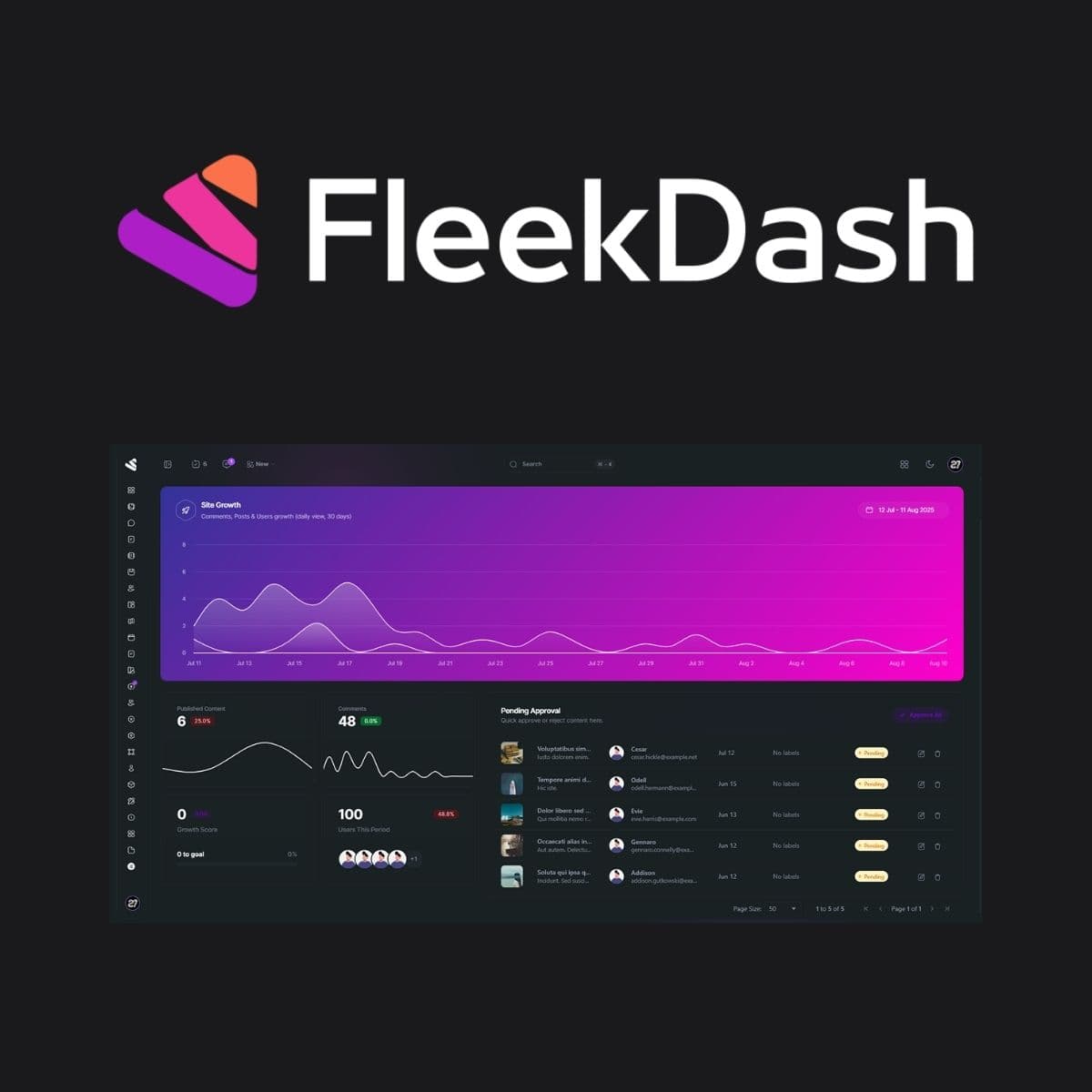 Screenshot of FleekDash interface