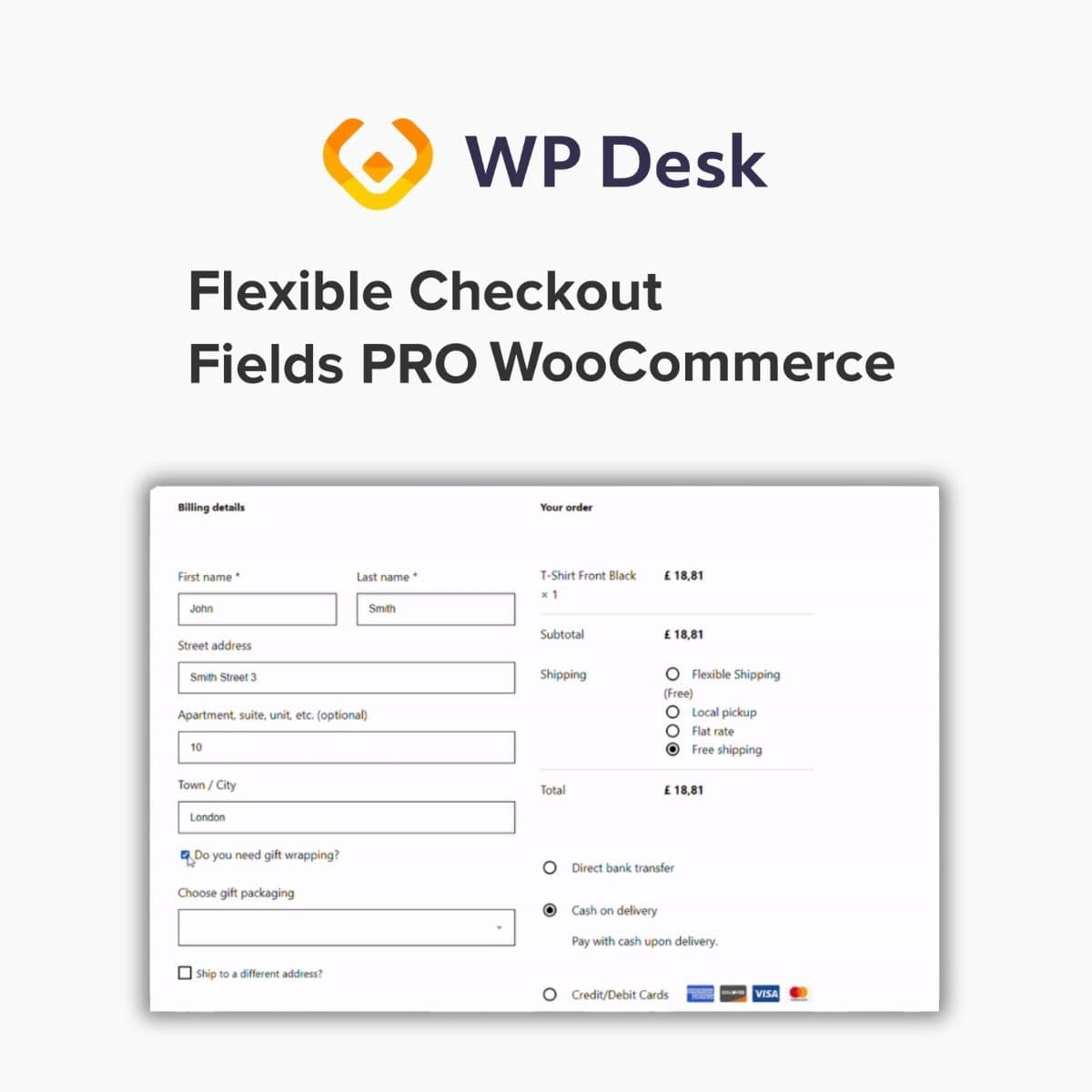 Screenshot of WPDesk - Flexible Checkout Fields PRO WooCommerce interface