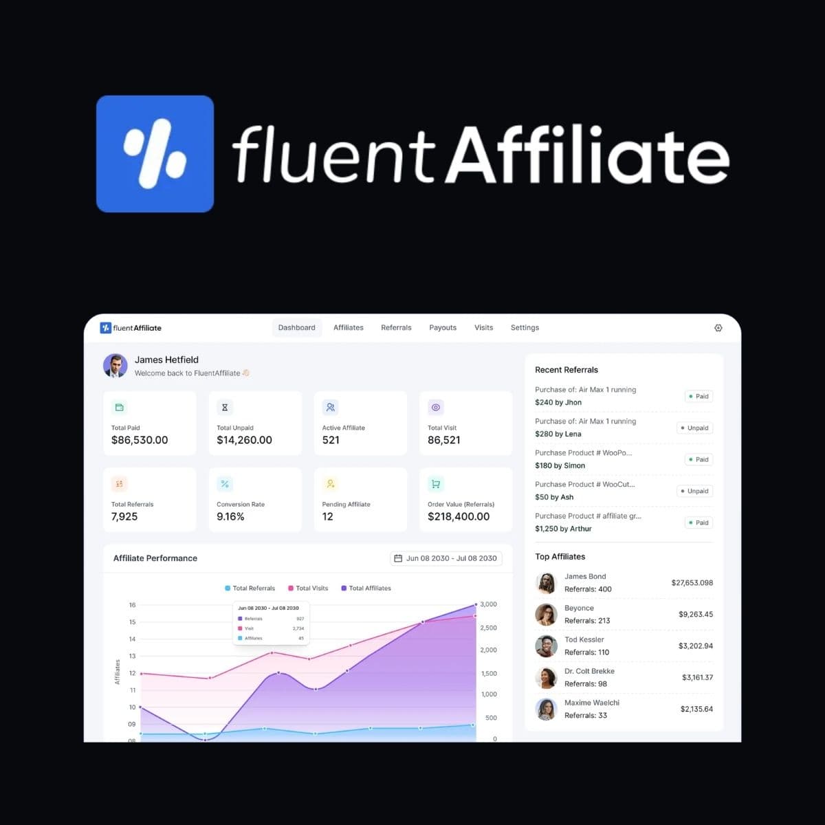 Screenshot of FluentAffiliate Pro interface