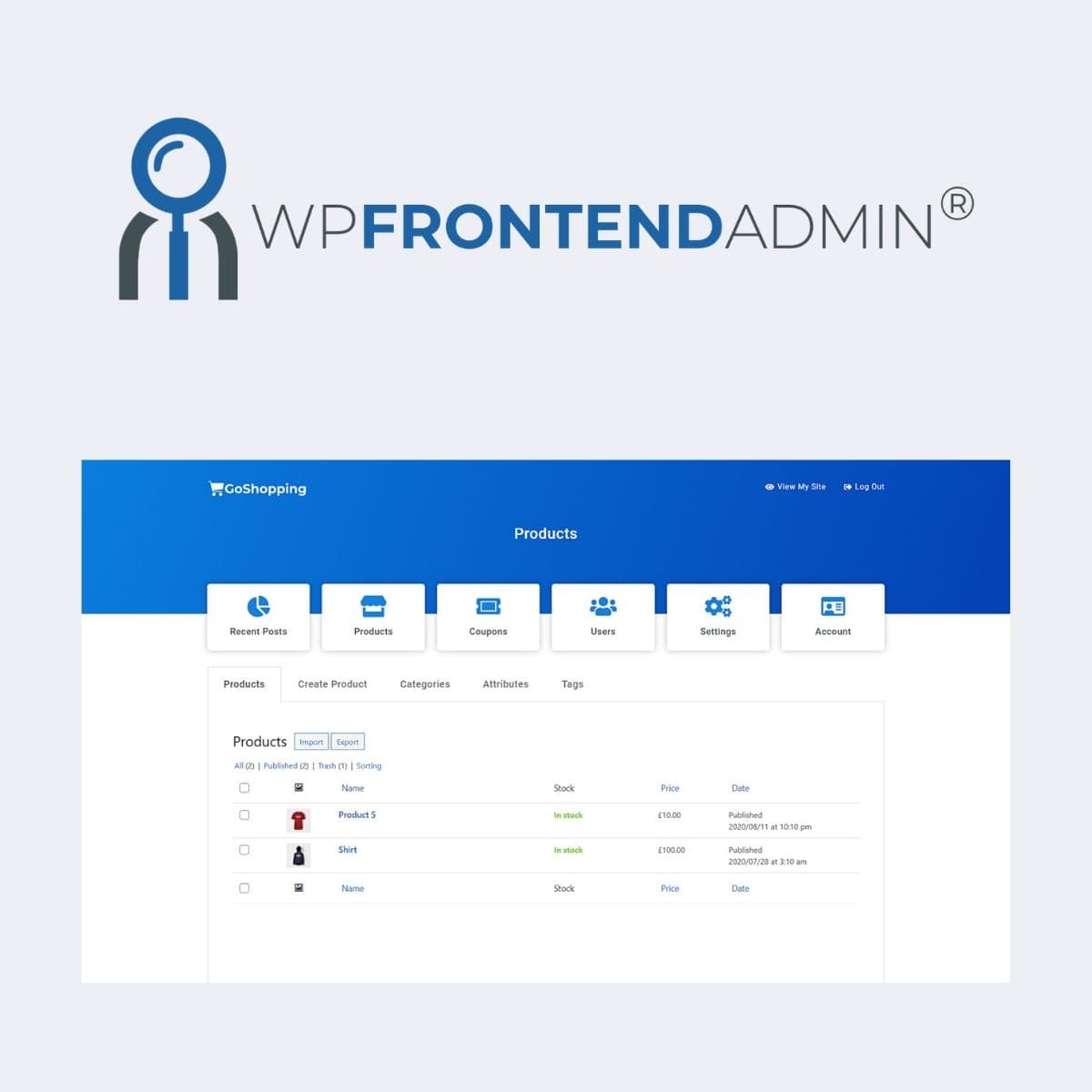 Screenshot of Frontend Admin Pro interface