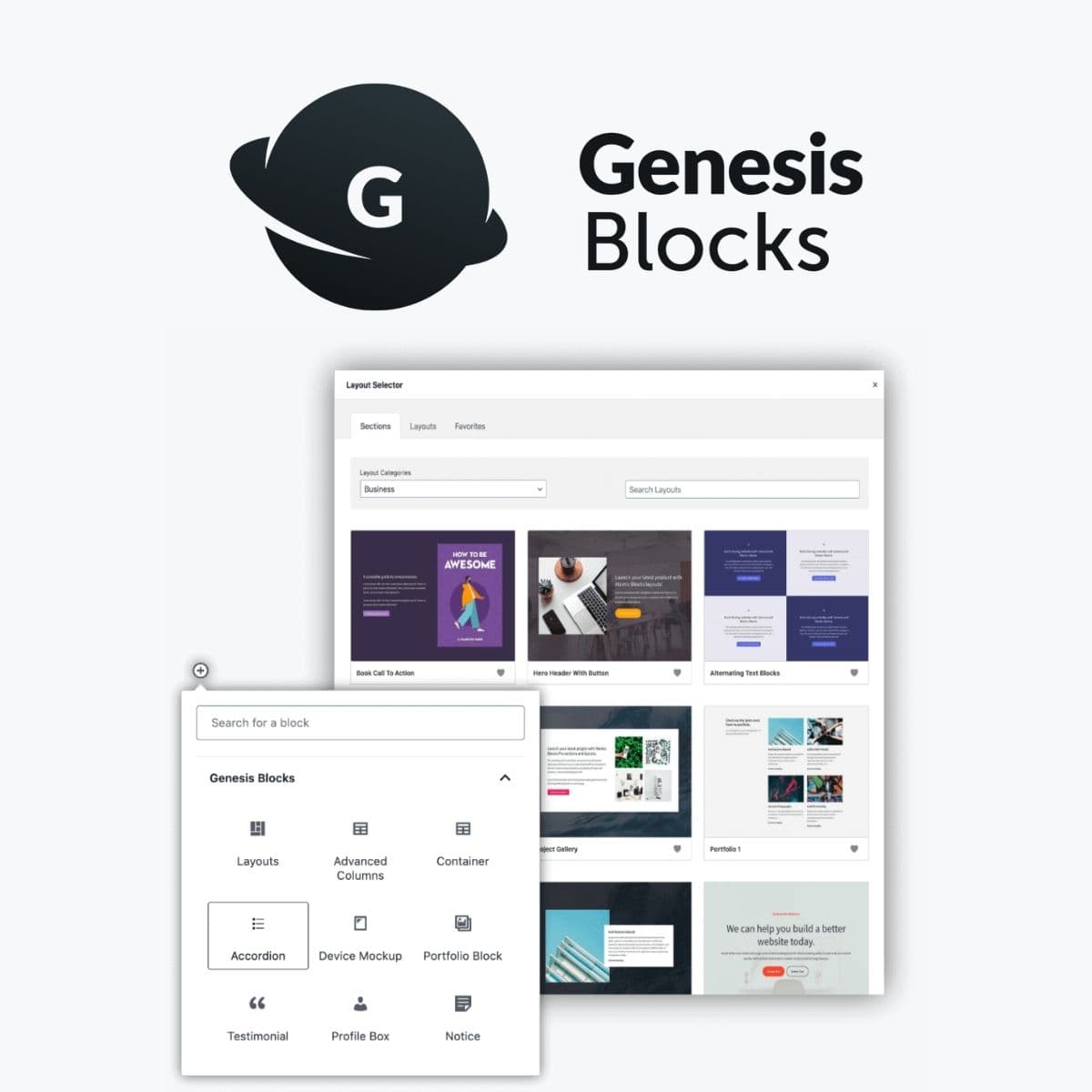 Screenshot of Genesis Blocks Pro interface