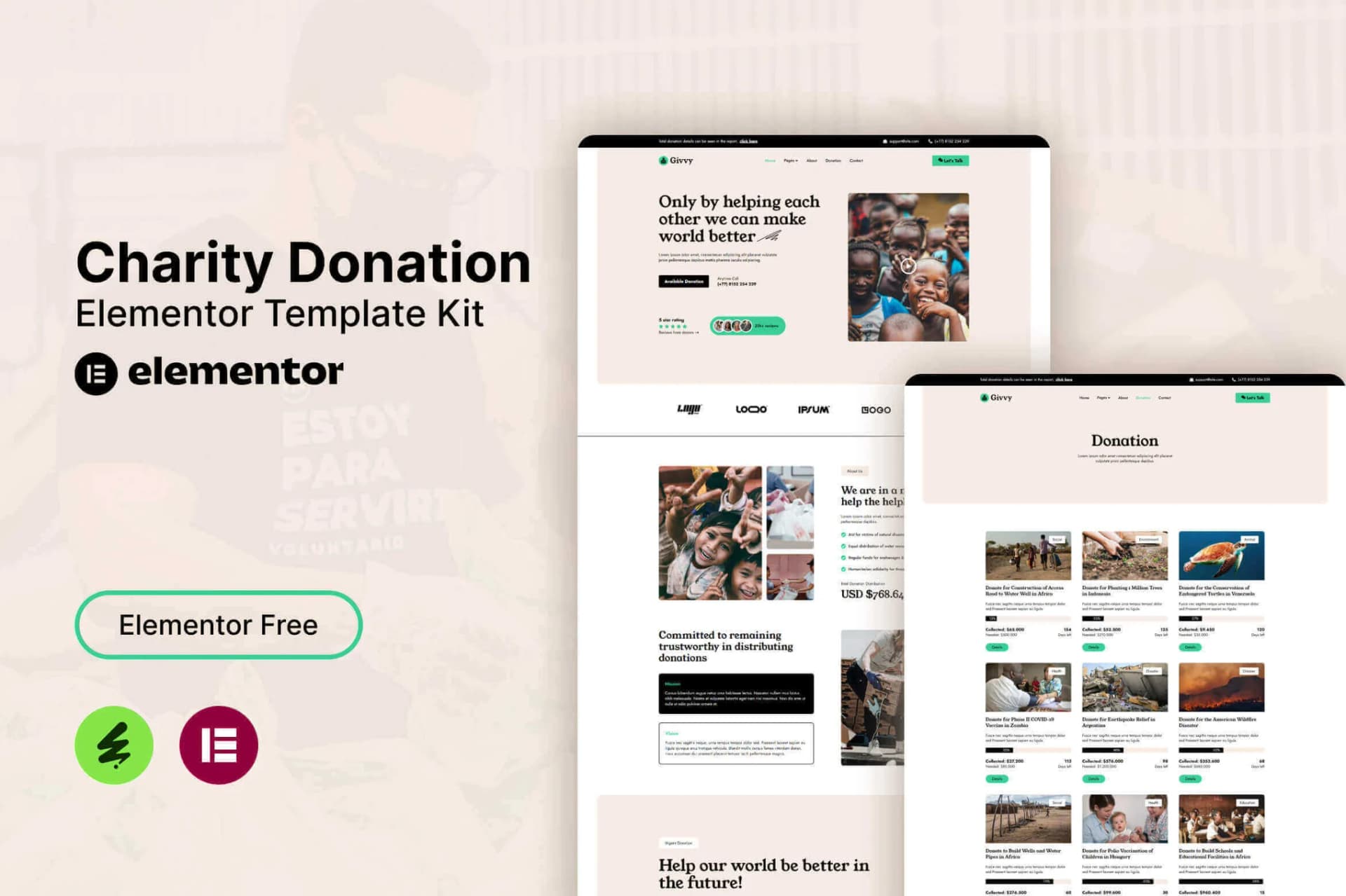 Givvy - Charity Donation Elementor Template Kit