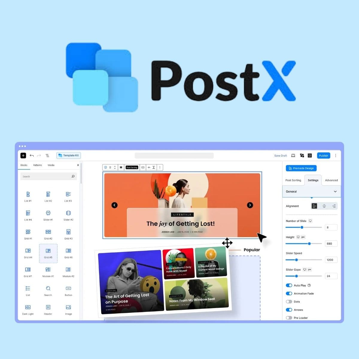 Screenshot of PostX Pro Gutenberg Post Blocks interface