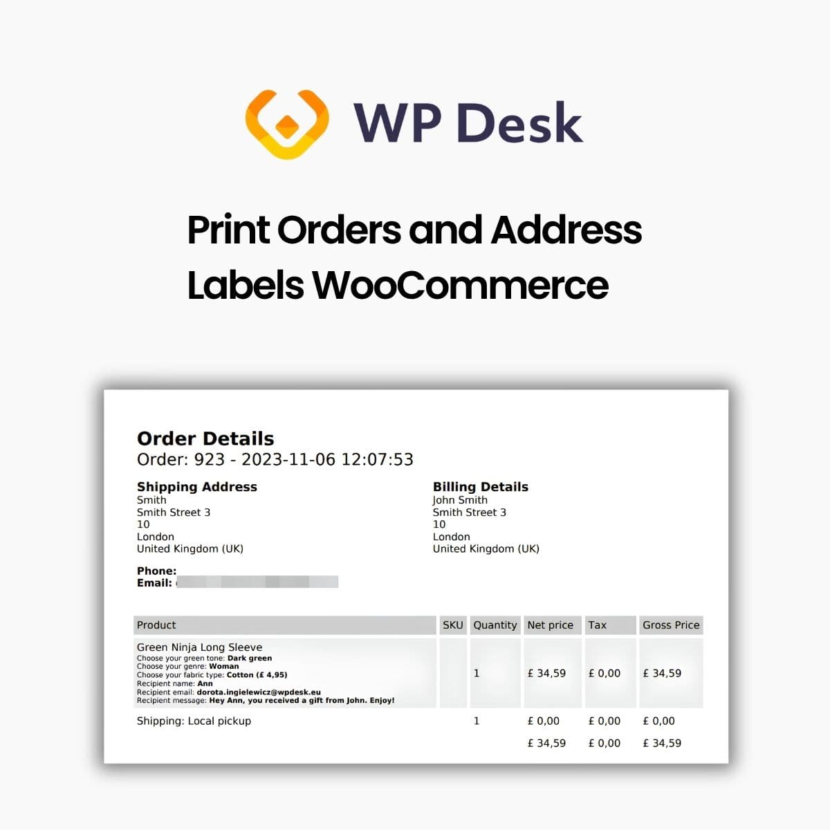 Screenshot of WPDesk - Print Orders and Address Labels interface