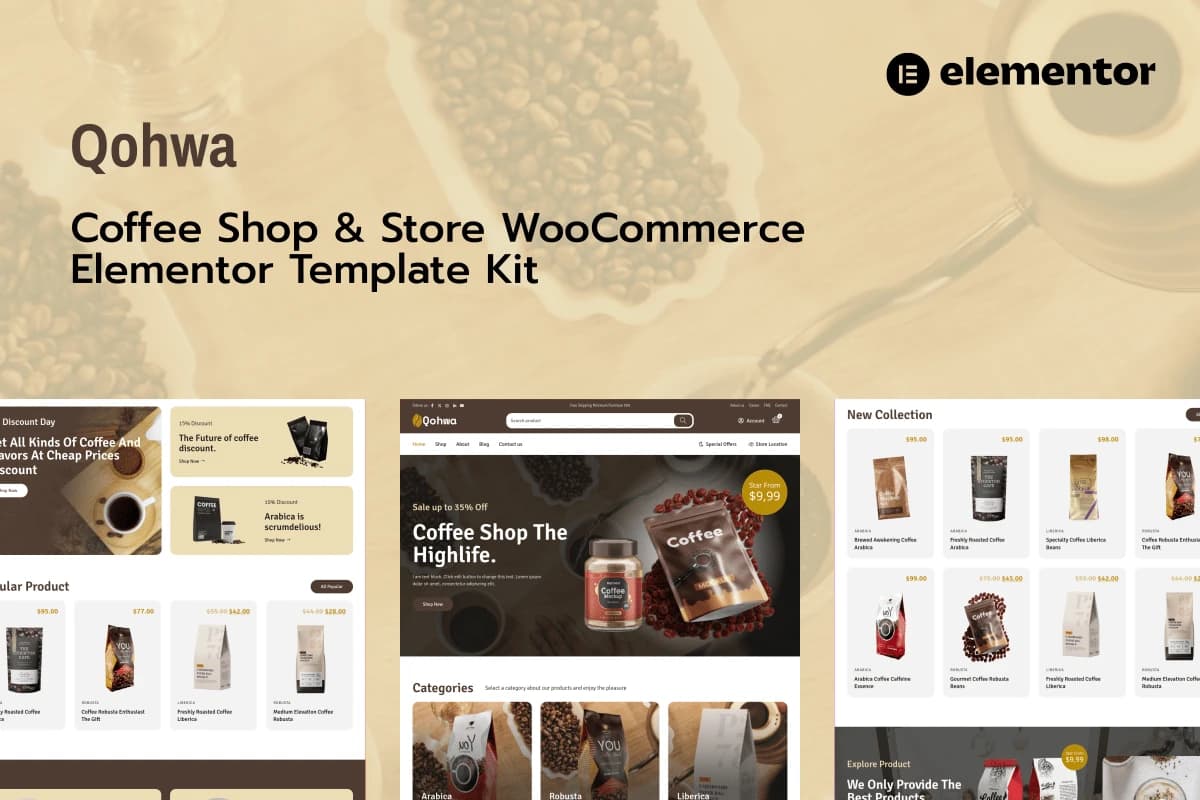 Qohwa - Coffee Shop & Store Ecommerce Elementor Pro Template Kit