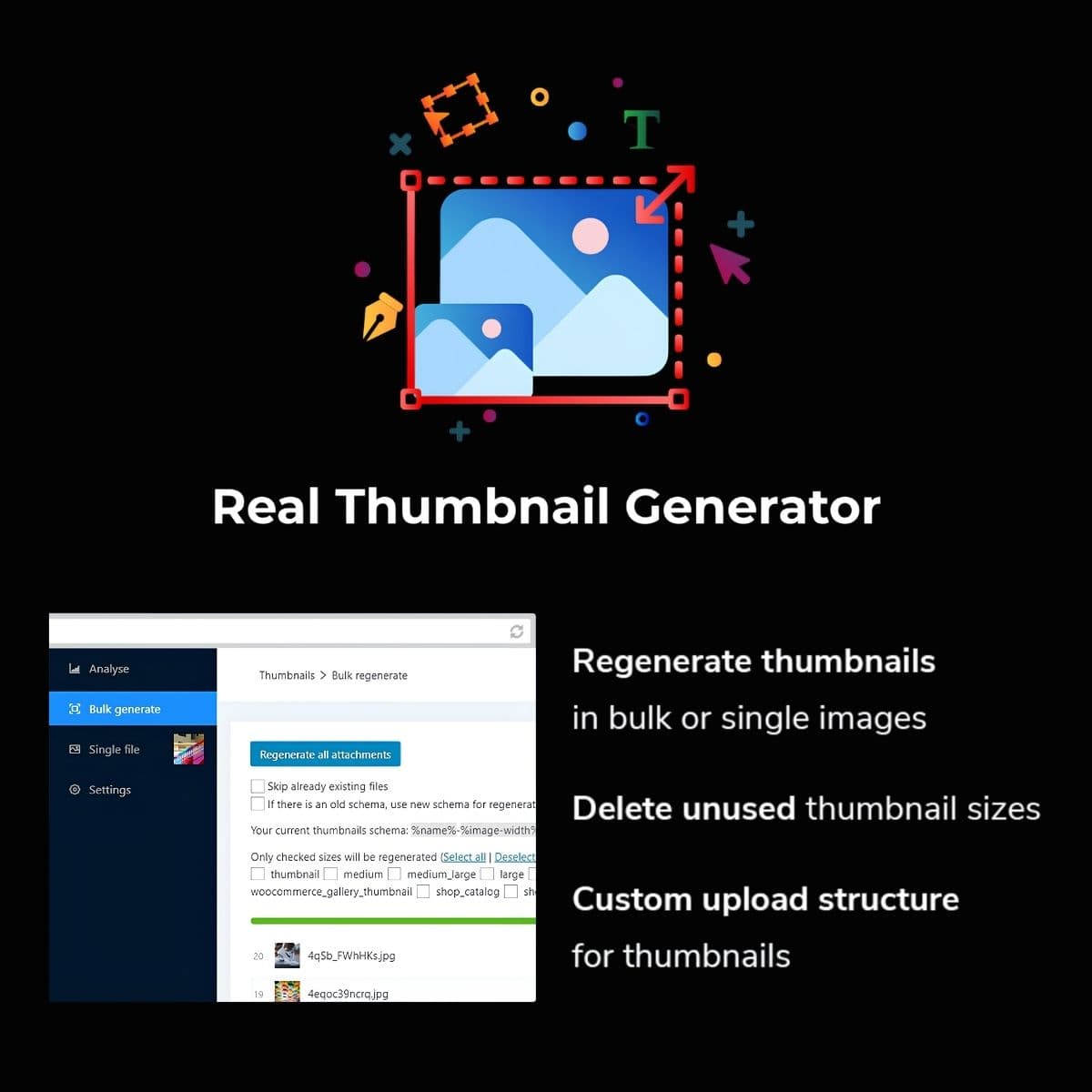 Screenshot of WordPress Real Thumbnail Generator interface