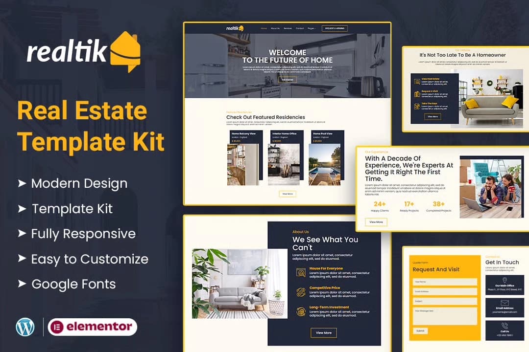 Realtik - Real Estate & Property Sales Elementor Template Kit 