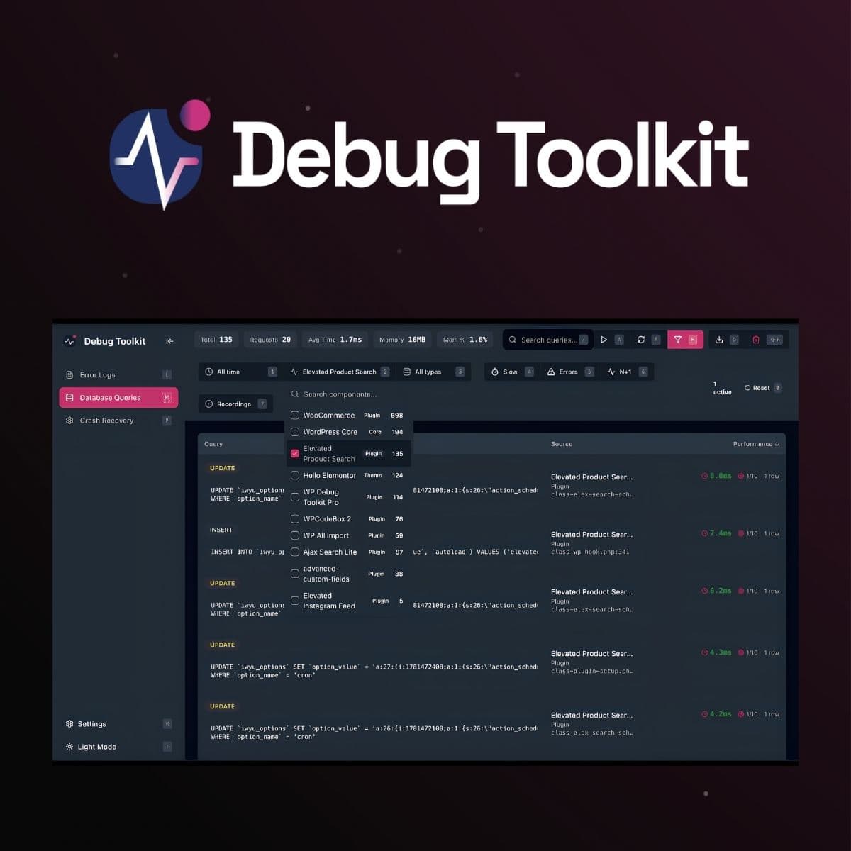 Screenshot of WP Debug Toolkit Pro interface