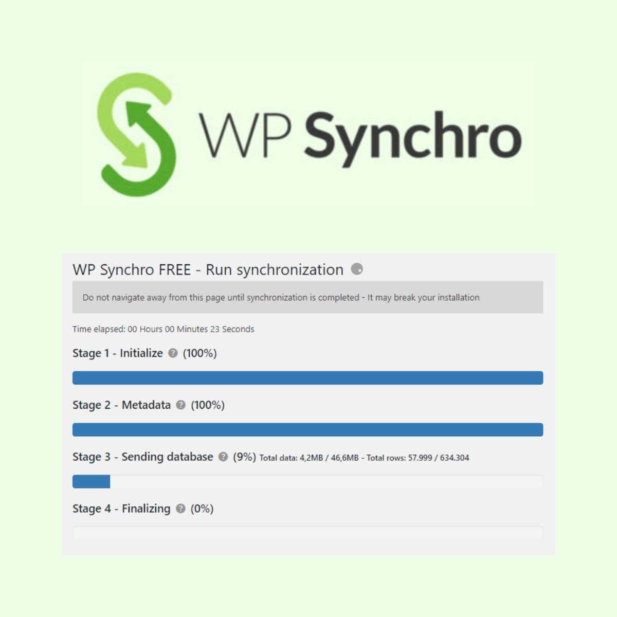 Screenshot of WP Synchro interface