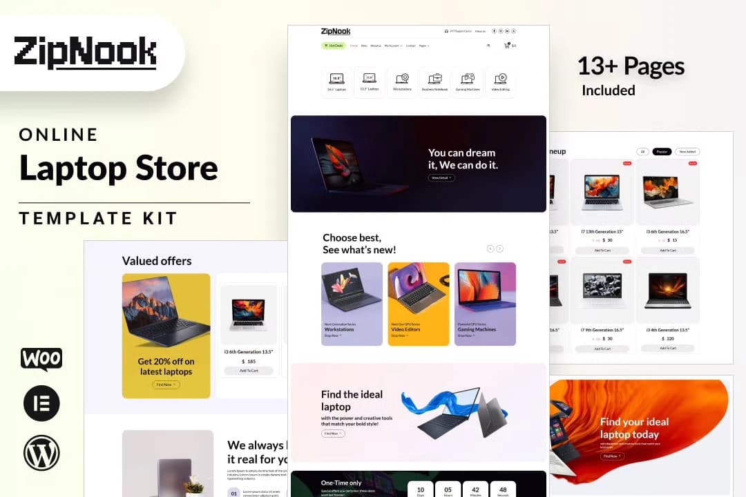 Zipnook - Woocommerce Laptop Store Elementor Pro Template Kit 