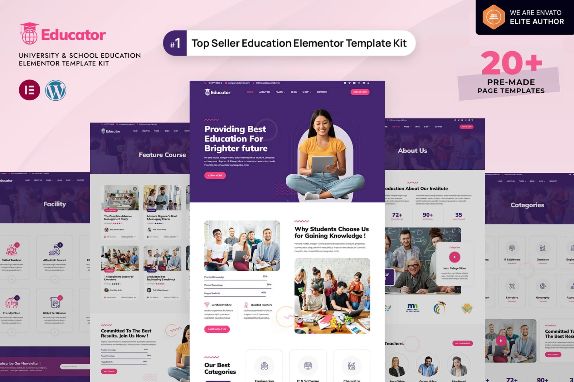 Educator - WordPress Plugin/Theme Screenshot of Educator - University & School Education Elementor Template Kit interface
