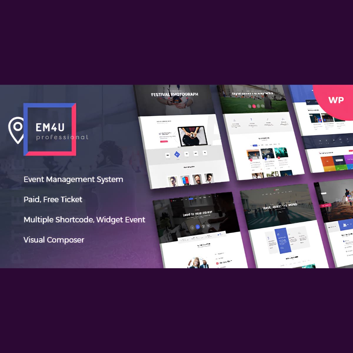Event Management WordPress Theme for Booking Tickets - EM4U Screenshot of Event Management WordPress Theme for Booking Tickets interface