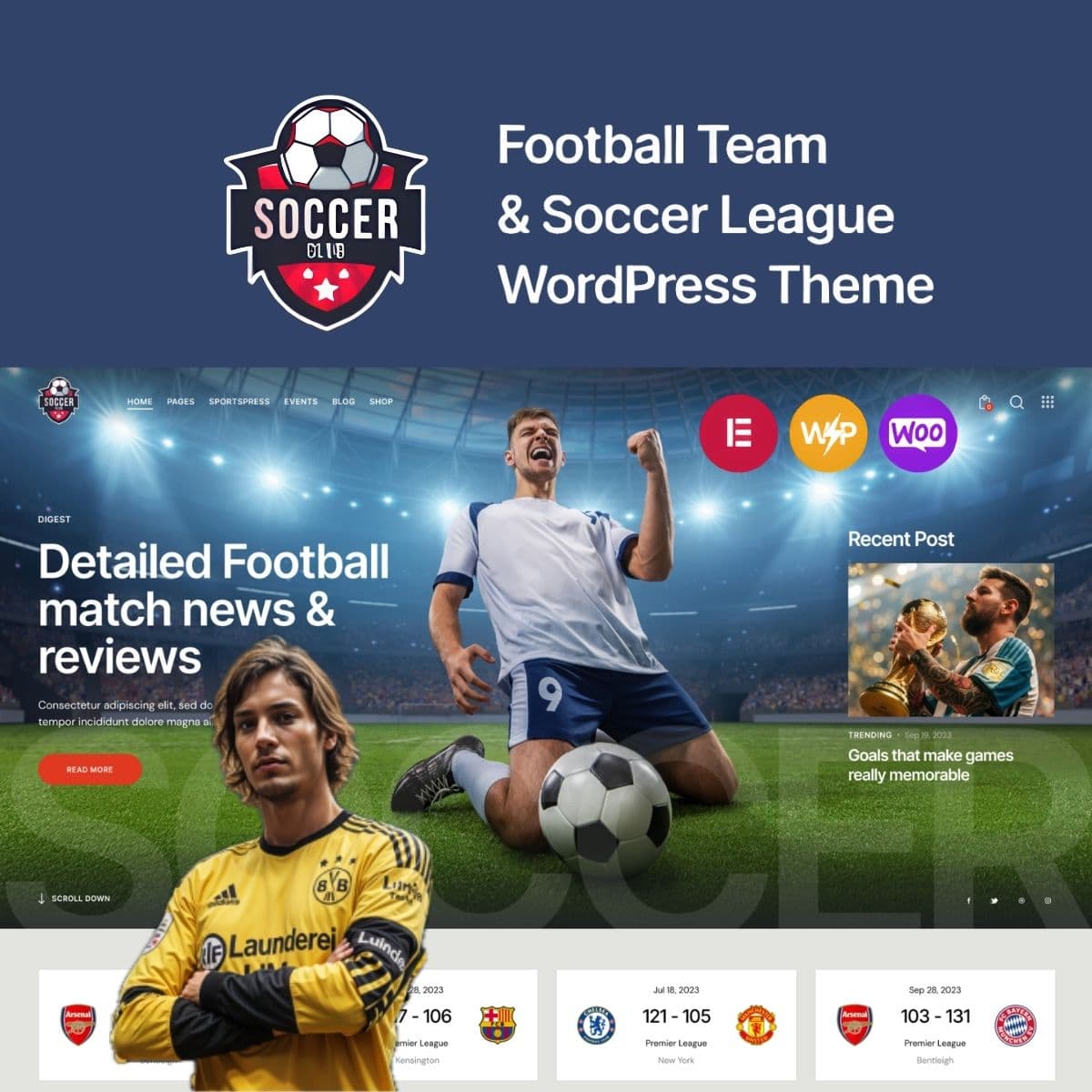 SoccerClub - WordPress Plugin/Theme Screenshot of SoccerClub interface